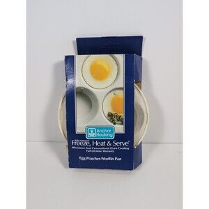 Anchor Hocking Microwave  Freeze, Heat & Serve Egg Poacher Muffin Pan New